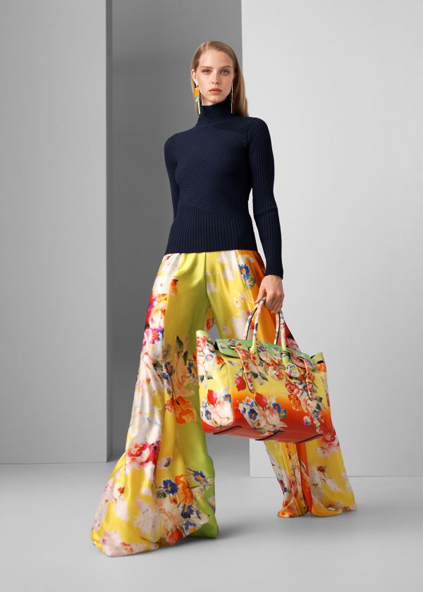 Pantalones Ralph Lauren Mujer Rosas / Amarillos / Verdes - Kyrah Floral Silk Palazzo - DMJPK5961